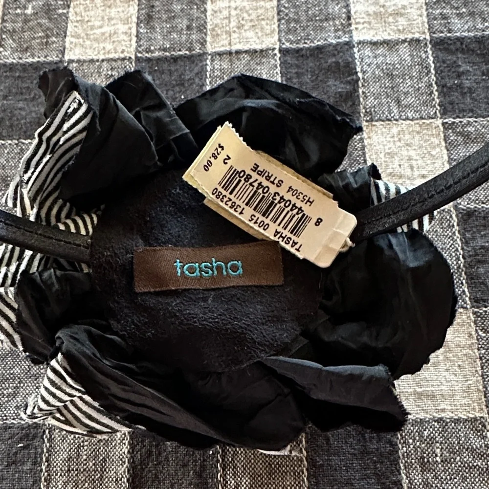 Tasha Black and White Striped Floral Headband